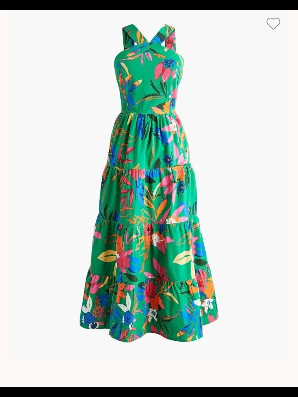 J. Crew Green Floral Halter Midi Dress with Pink, Blue & Orange Accents